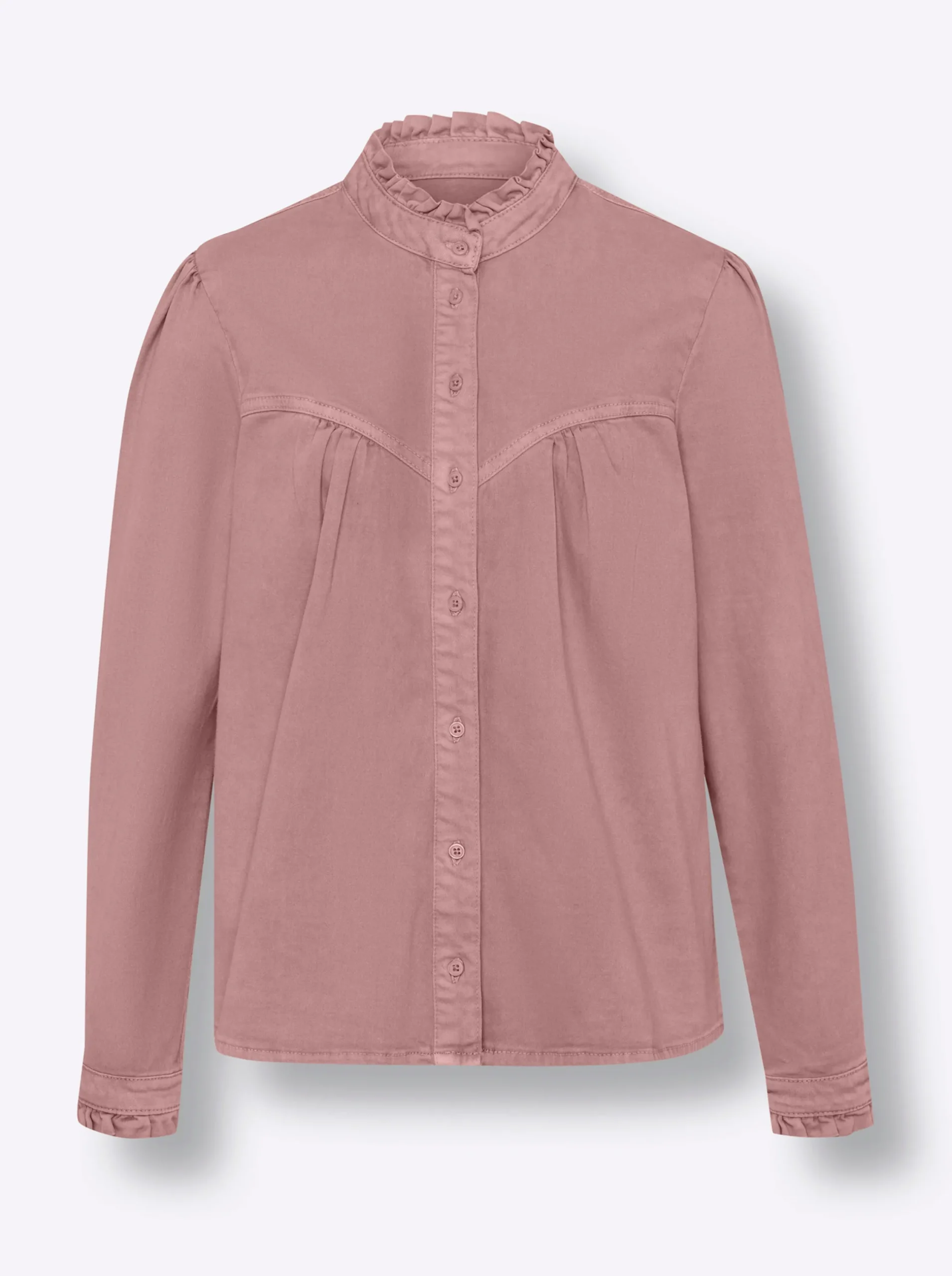 Blusen|heine Jeansbluse mit Rüschen hortensie