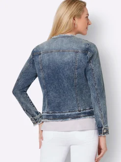 Jacken| Jeansjacke mit Fransen an den Absschlüssen blue-stone-washed