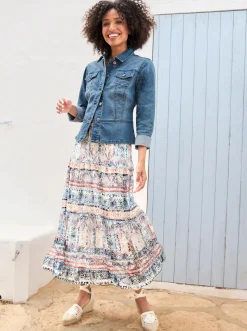 Jacken|heine Jeansjacke mit Schößchen blue-bleached