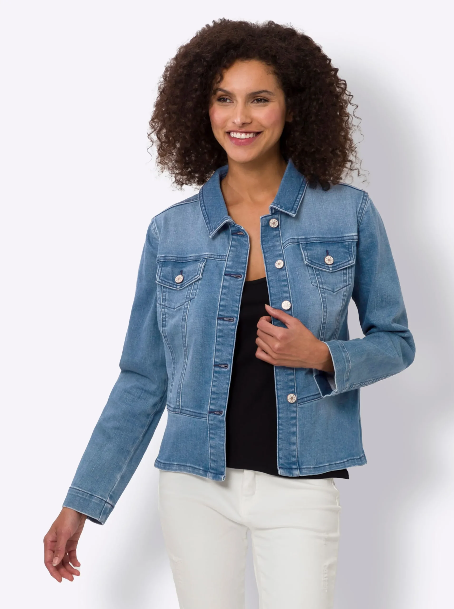 Jacken|heine Jeansjacke mit Schößchen blue-bleached