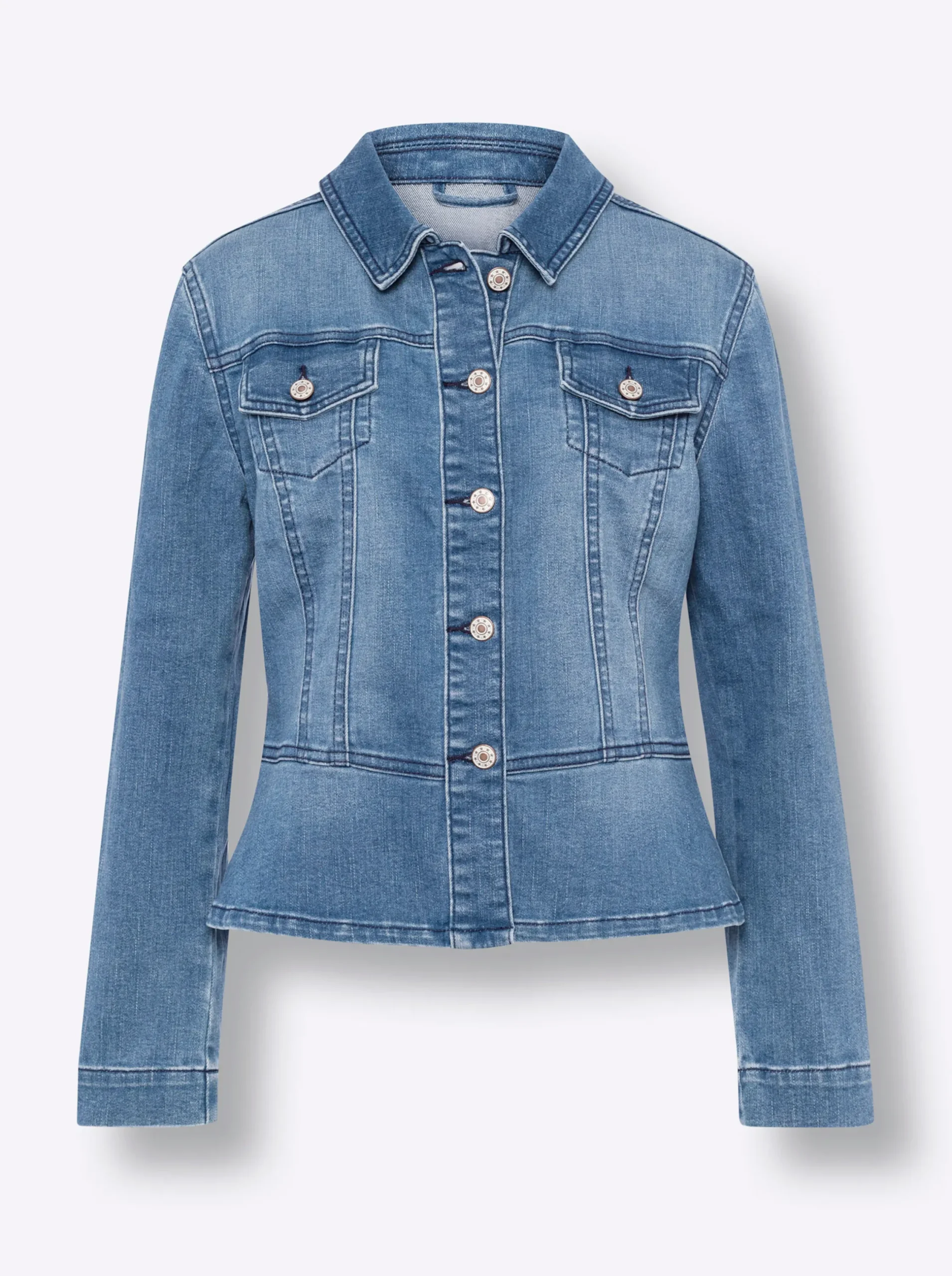 Jacken|heine Jeansjacke mit Schößchen blue-bleached