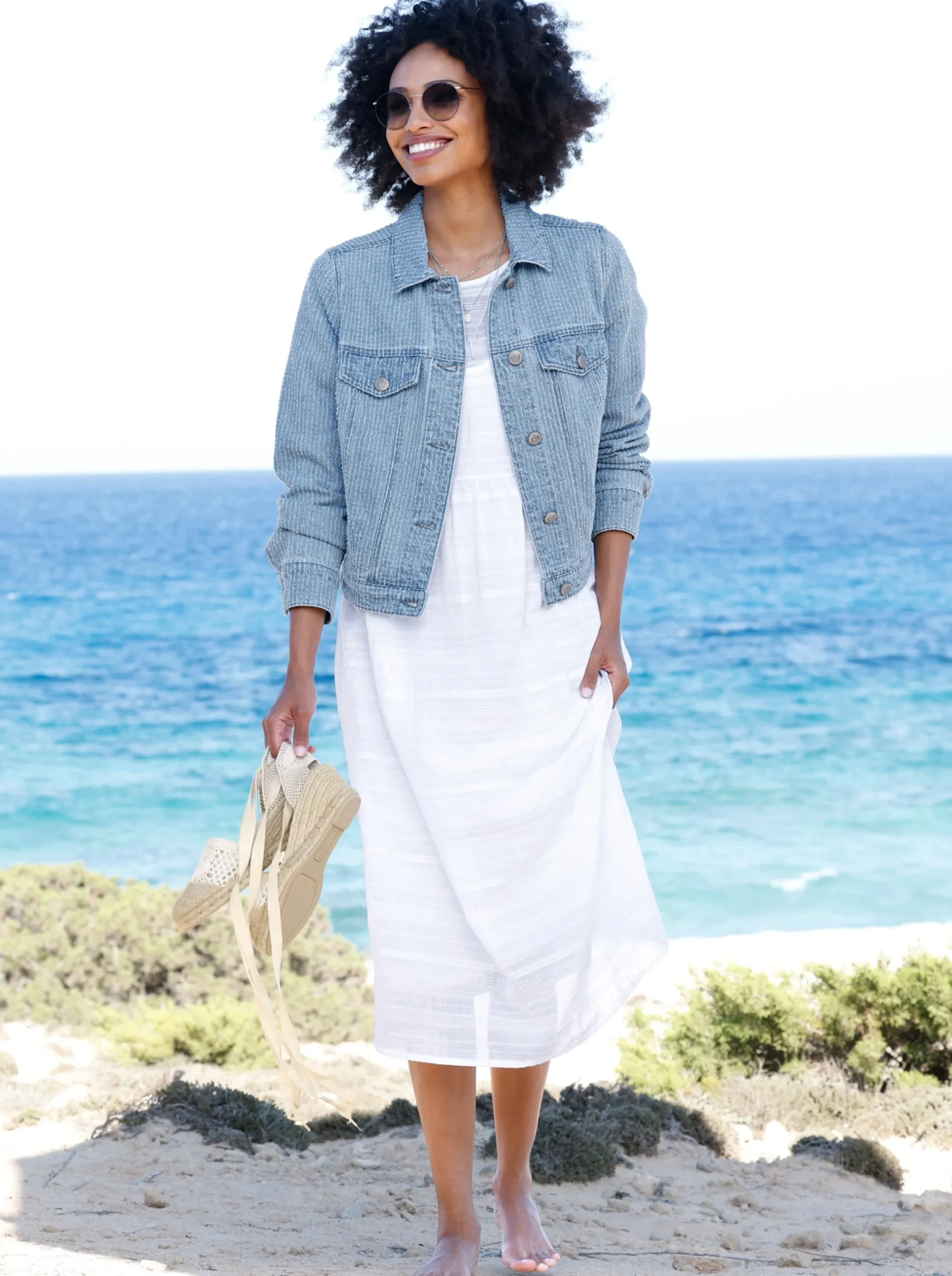 Jacken|heine Jeansjacke mit Streifen-Struktur blue-bleached