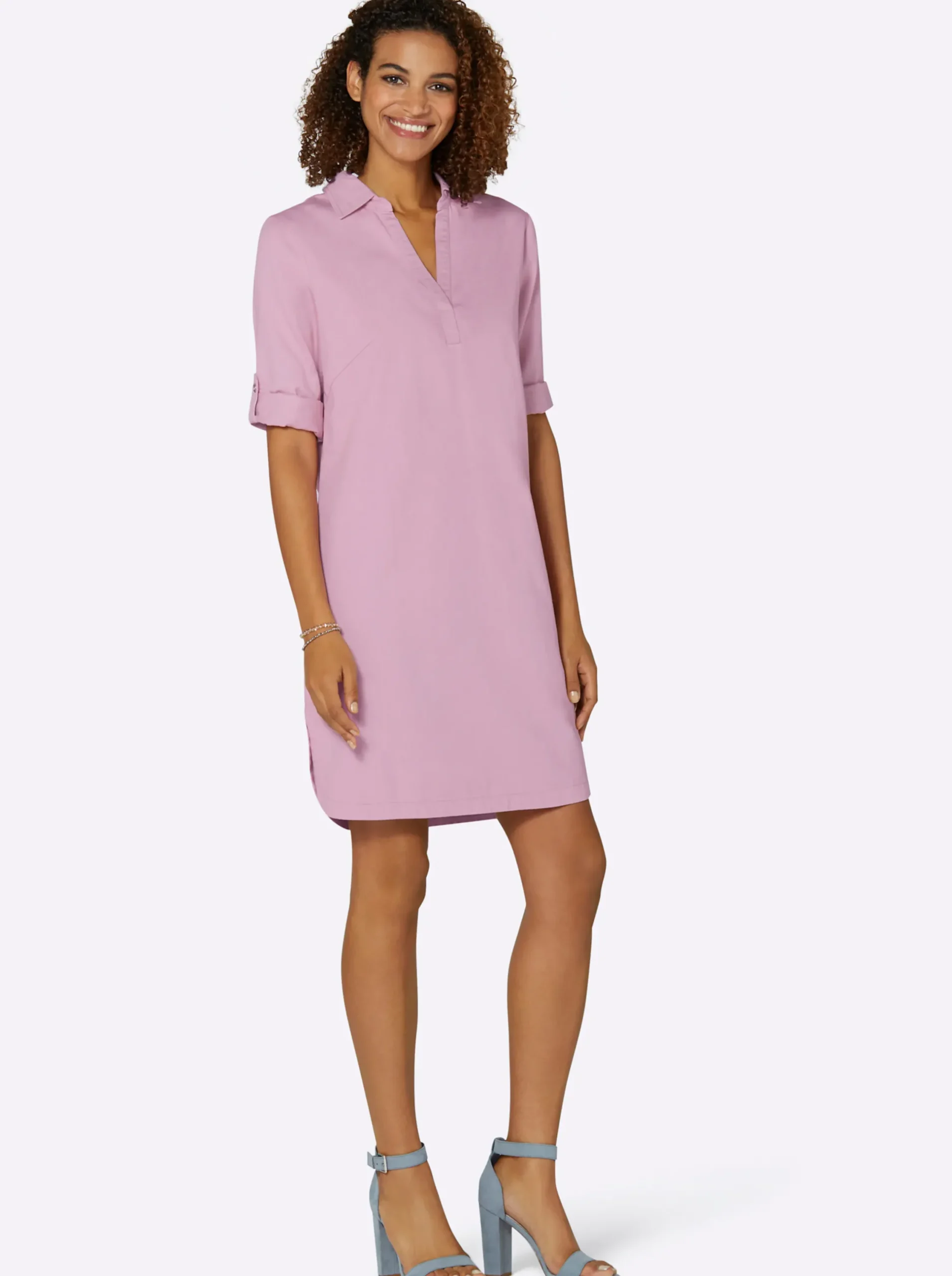 Strandkleider|Kleider| Jeanskleid in Schlupfform rosé