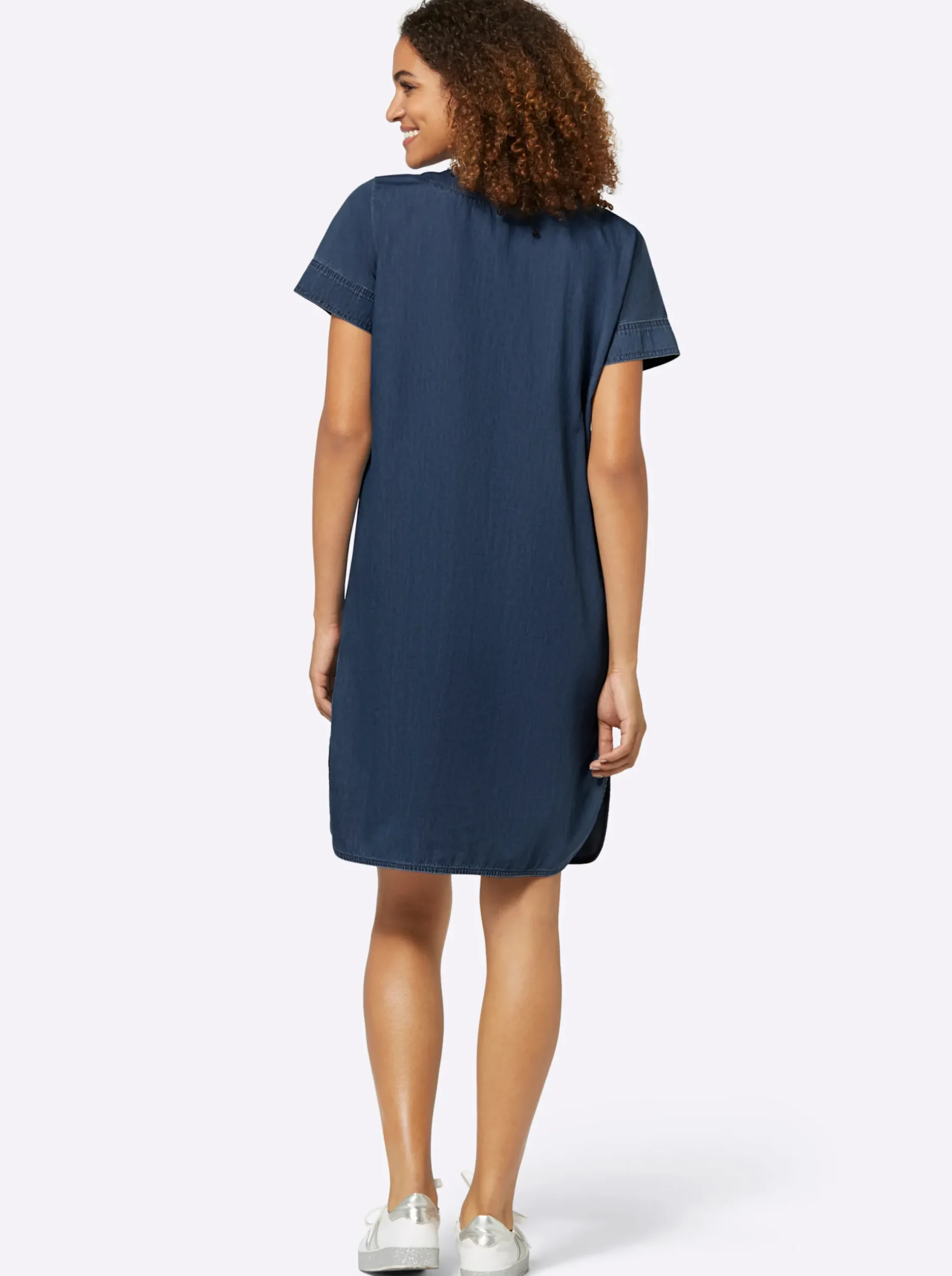 Kleider| Jeanskleid mit V-Ausschnitt, Baumwolle blue-stone-washed