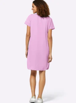 Strandkleider|Kleider| Jeanskleid mit V-Ausschnitt, Baumwolle rosé