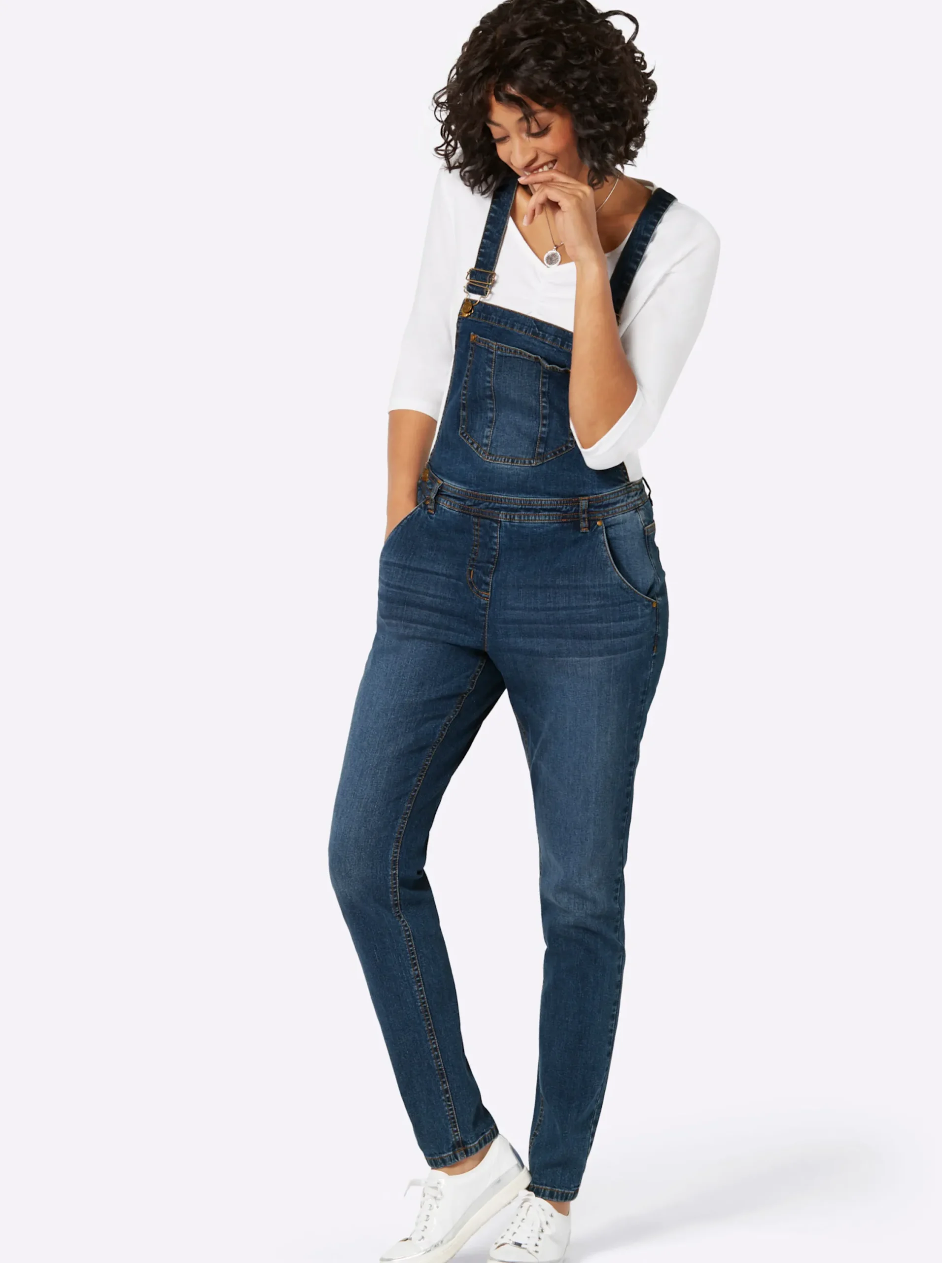 Jeans| Jeanslatzhose in Used-Optik blue-stone-washed