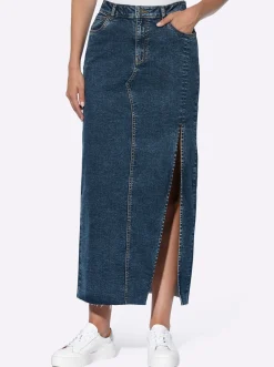 Röcke|heine Jeansrock mit extra langem Seitenschlitz blue-stone-washed