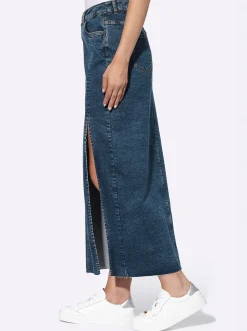 Röcke|heine Jeansrock mit extra langem Seitenschlitz blue-stone-washed