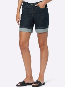 Jeans|heine Jeansshort mit fixiertem Umschlag darkblue