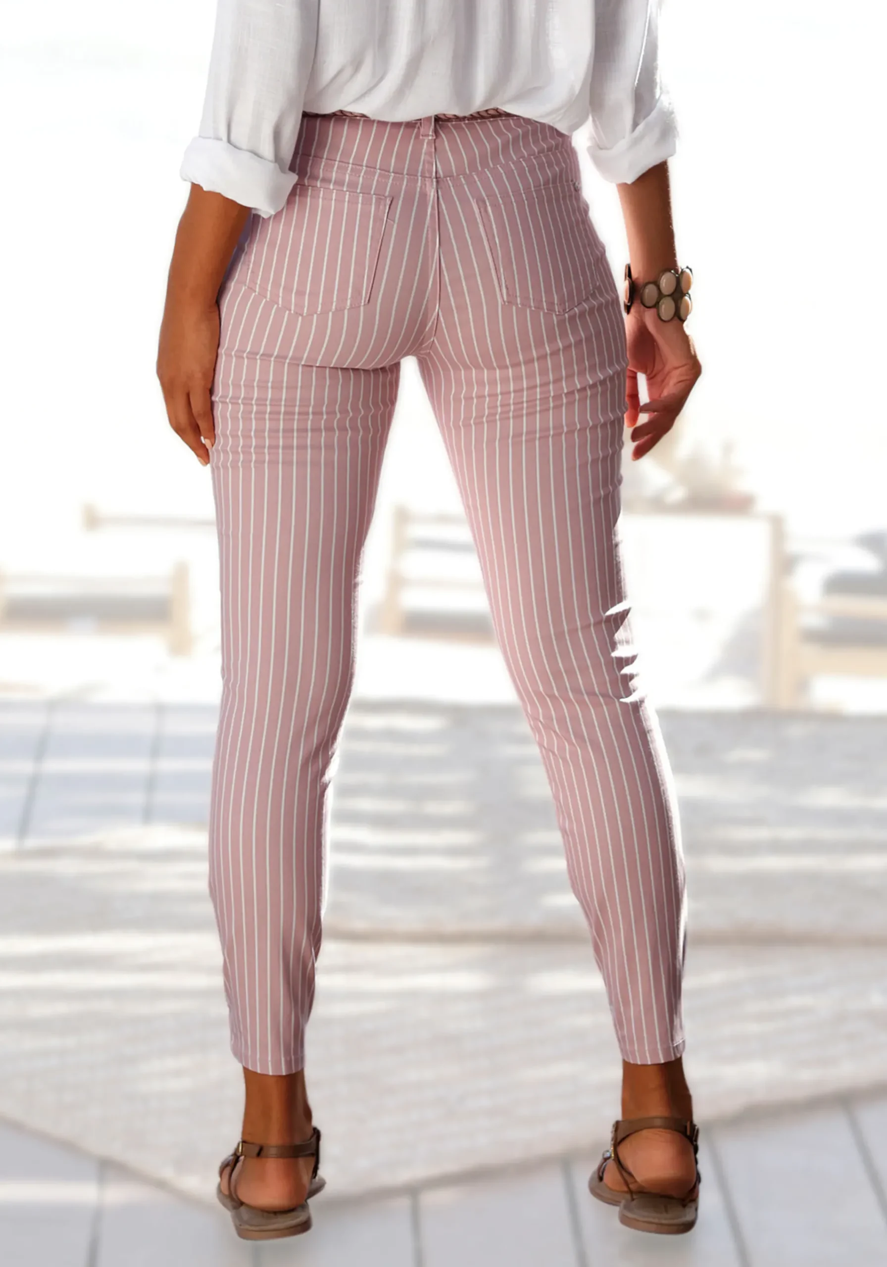 Strandmode|LASCANA 7/8-Jeggings mauve-weiß-gestreift