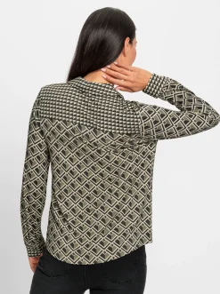 Blusen|Shirts|heine Jersey-Bluse khaki-graphit-bedruckt