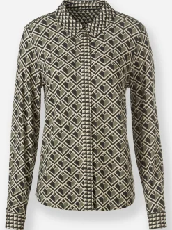 Blusen|Shirts|heine Jersey-Bluse khaki-graphit-bedruckt