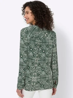 Blusen|heine Jersey-Bluse moos-champagner-bedruckt