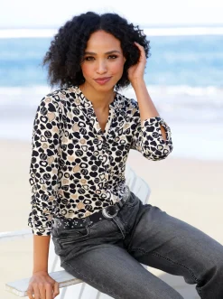 Shirts|heine Jersey-Bluse mit Herz-Print champagner-schwarz-bedruckt