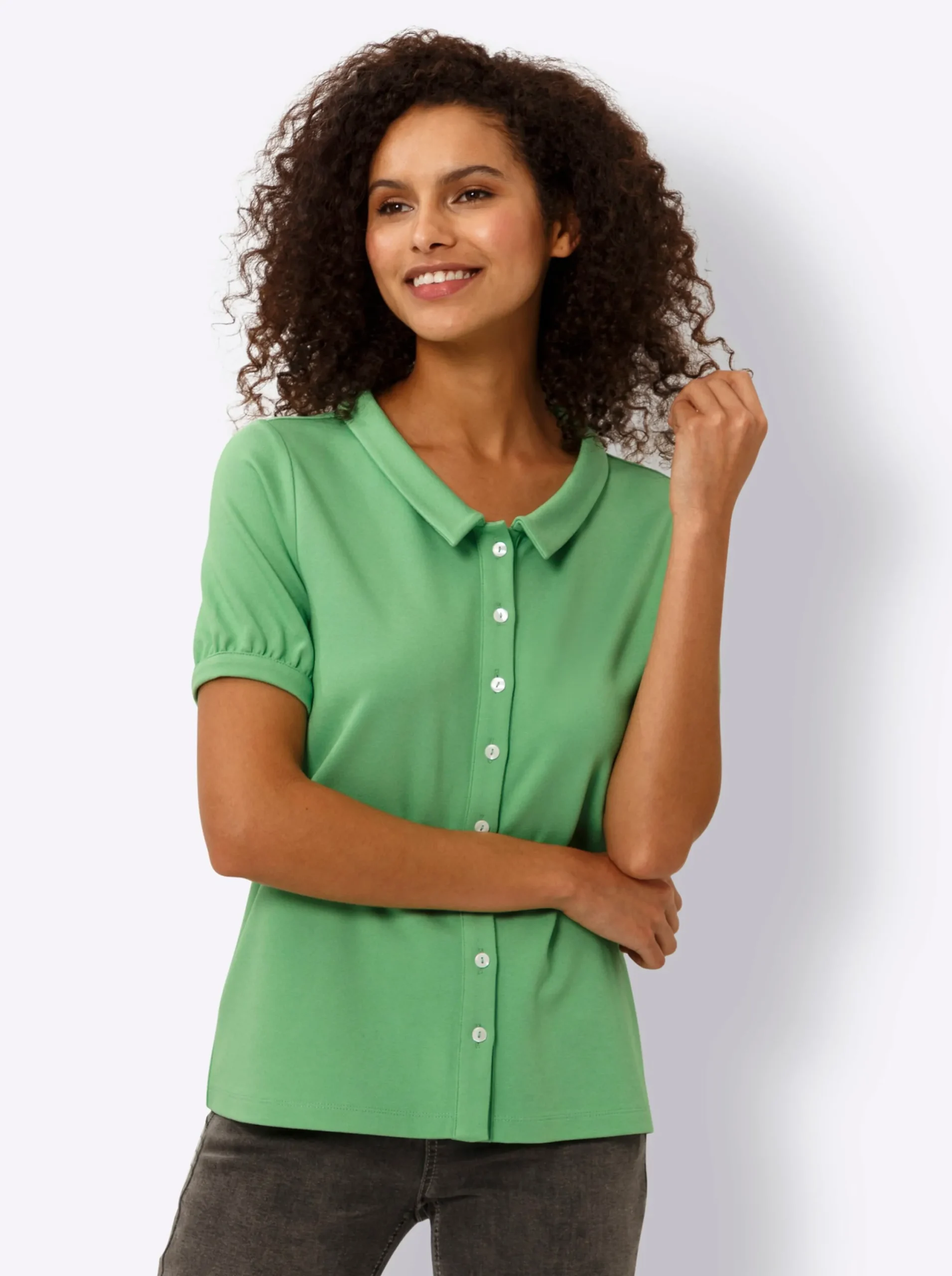 Shirts|heine Jersey-Bluse mit Puffärmeln apfel