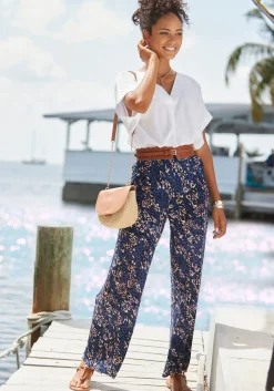 Hosen|Vivance Jerseyhose blau-rosébedruckt