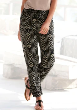 Strandmode|Hosen|LASCANA Jerseyhose schwarz-creme-bedruckt