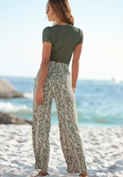 Strandmode|Buffalo Jerseyhose khaki-sandbedruckt