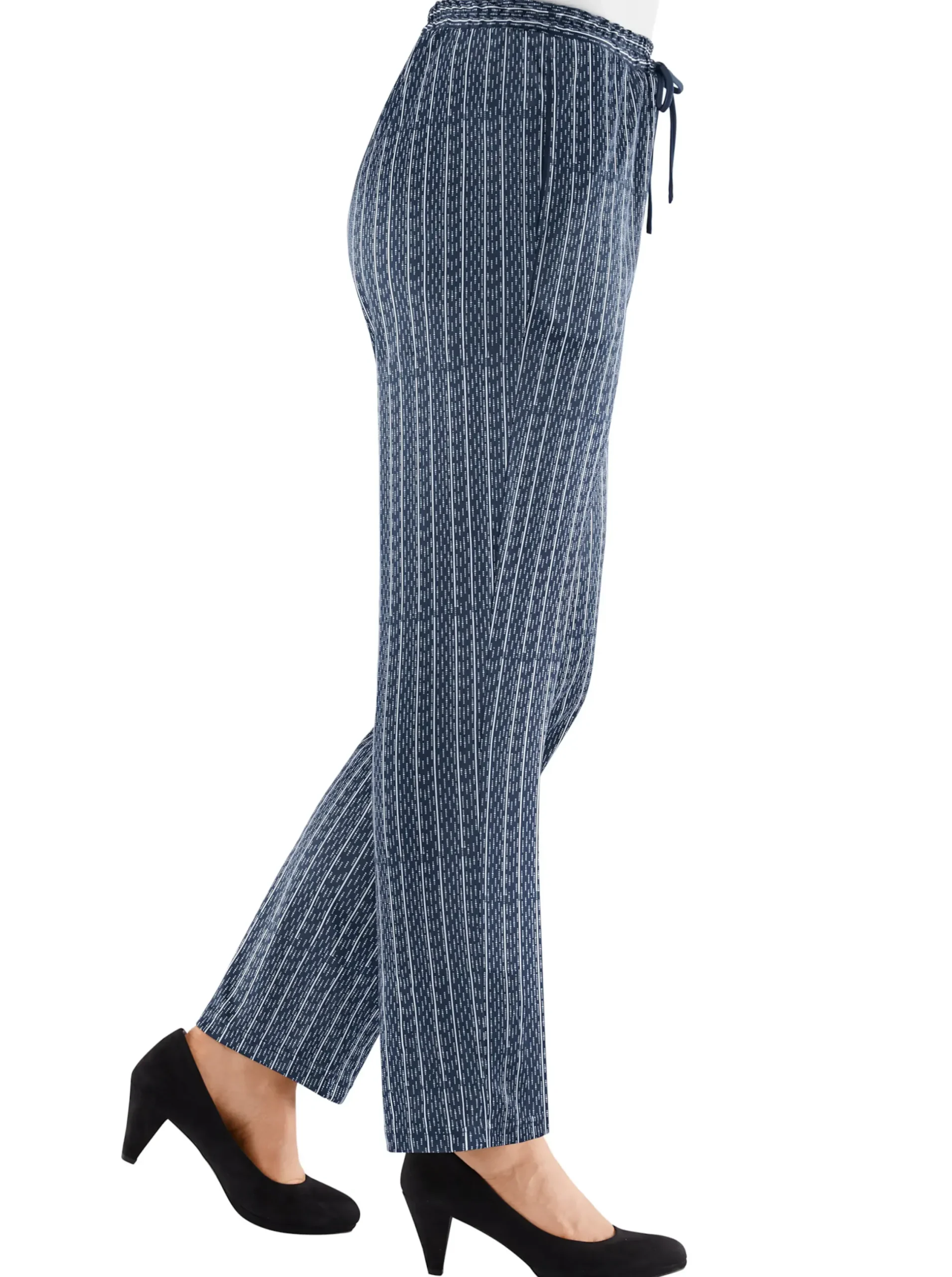 Hosen| Jerseyhose mit Bindeband marine-gestreift