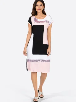 Kleider| Jerseykleid schwarz-hellrosé-gemustert