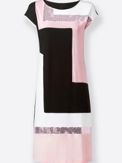 Kleider| Jerseykleid schwarz-hellrosé-gemustert