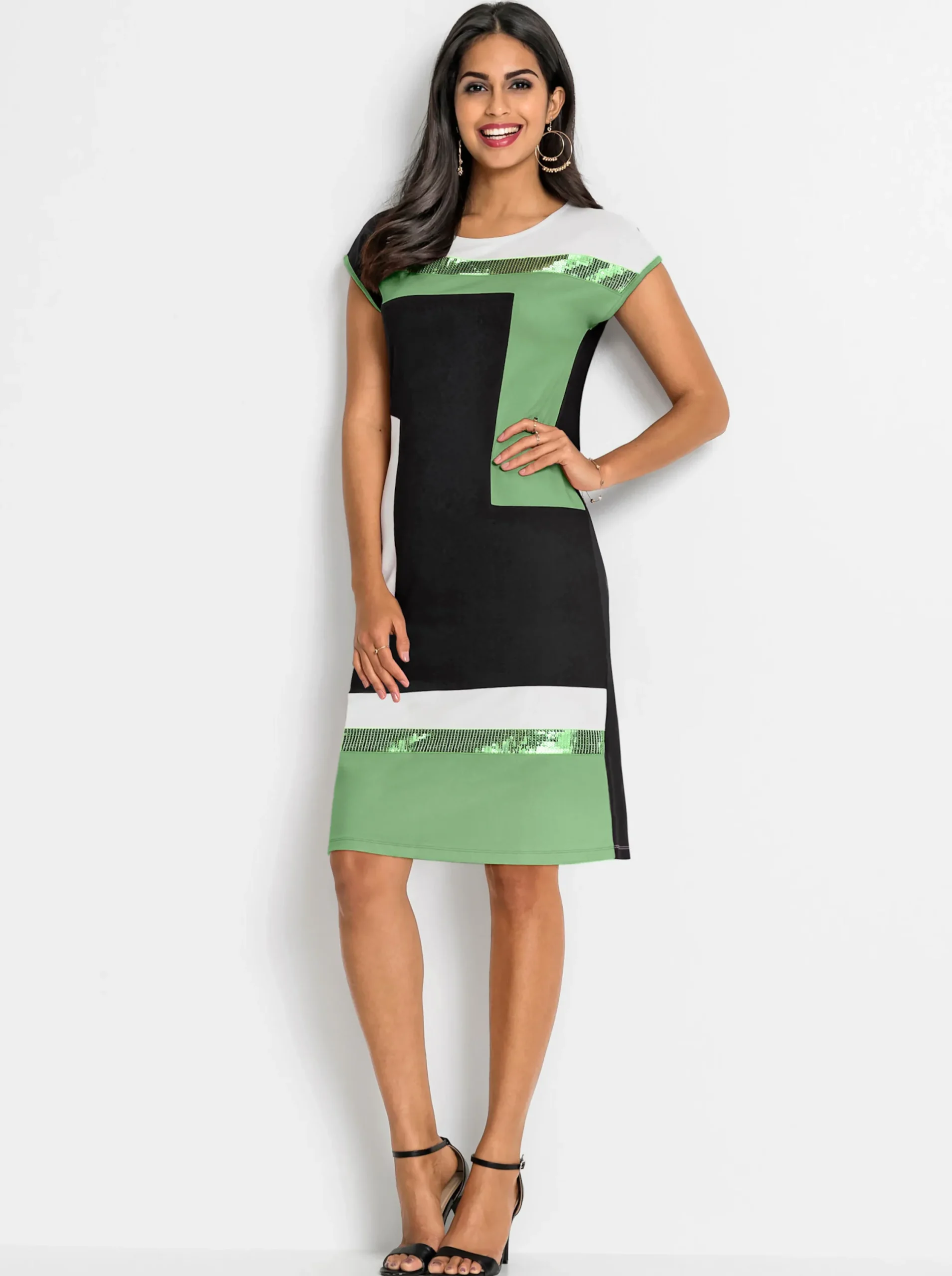 Kleider| Jerseykleid schwarz-apfel-gemustert
