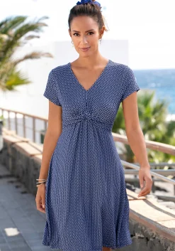 Kleider|Vivance Jerseykleid blau-marine-gemustert