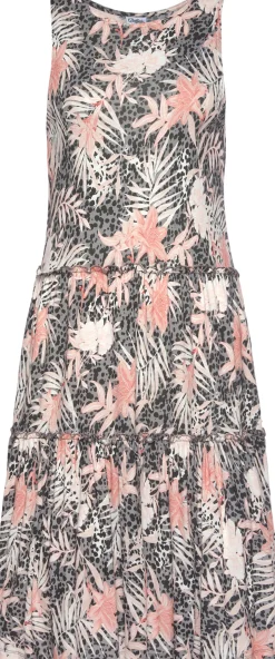 Strandkleider|Buffalo Jerseykleid weiß-grau-koralle-bedruckt