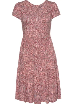 Strandkleider|Vivance Jerseykleid rot-apricot-blaubedruckt