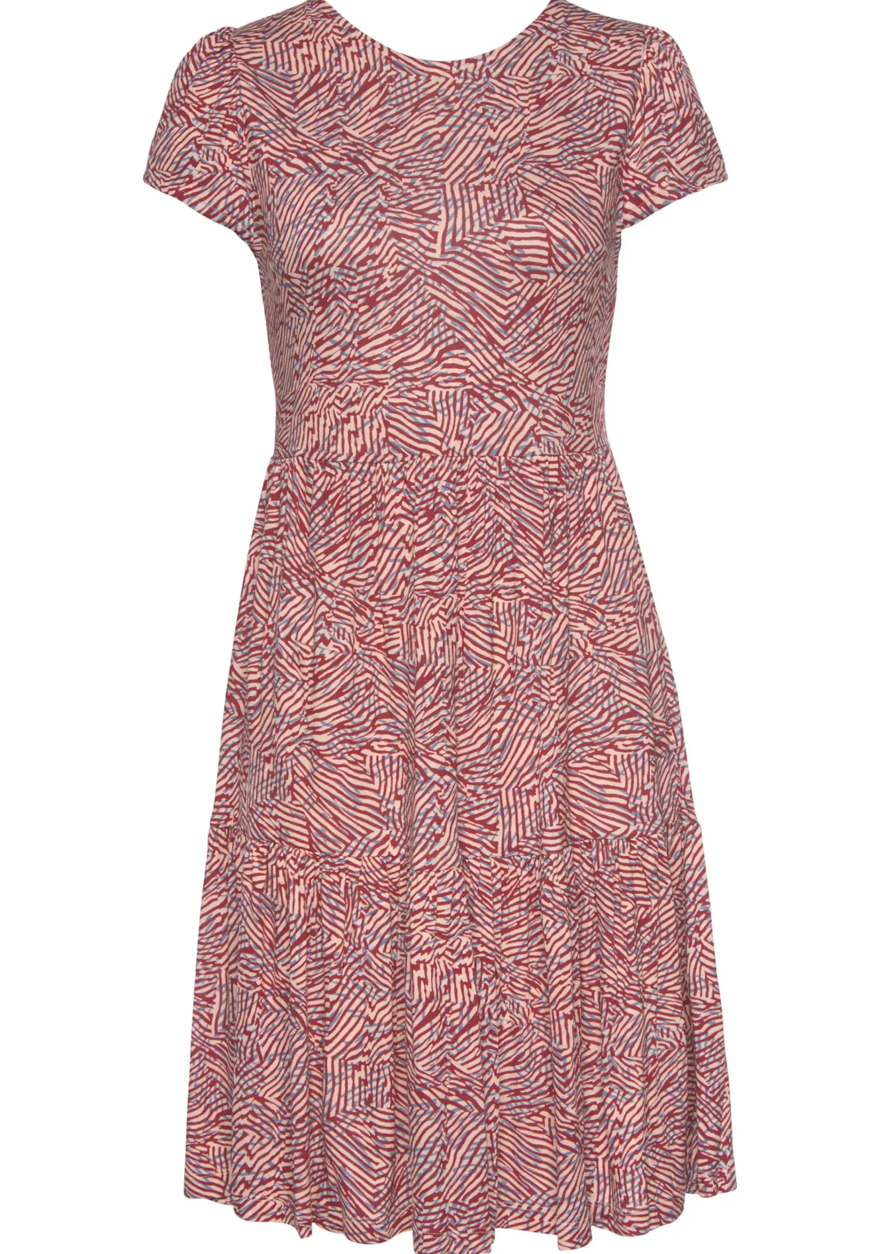 Strandkleider|Vivance Jerseykleid rot-apricot-blaubedruckt