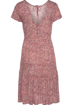 Strandkleider|Vivance Jerseykleid rot-apricot-blaubedruckt
