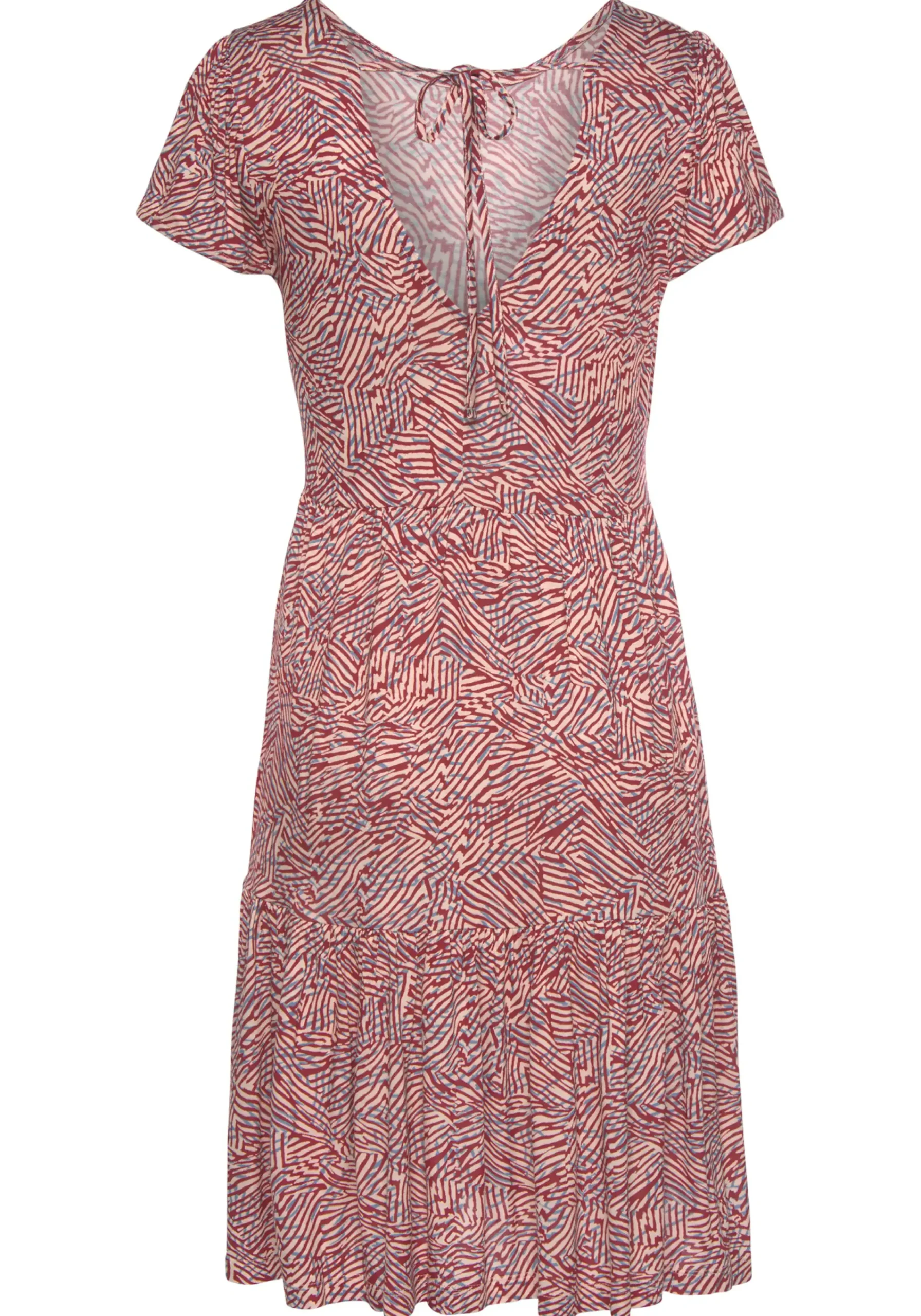 Strandkleider|Vivance Jerseykleid rot-apricot-blaubedruckt