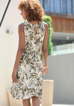 Strandkleider|Kleider|Vivance Jerseykleid grün-cremebedruckt