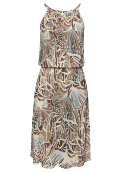 Strandkleider|LASCANA Jerseykleid creme-khaki-hellblaubedruckt
