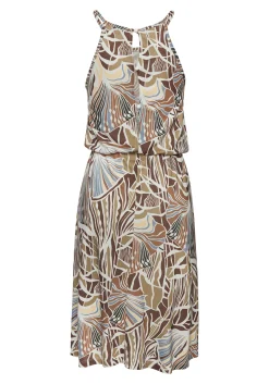 Strandkleider|LASCANA Jerseykleid creme-khaki-hellblaubedruckt