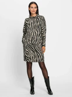 Kleider|heine Jersey-Kleid sand-schwarz-bedruckt