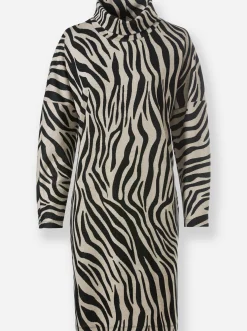 Kleider|heine Jersey-Kleid sand-schwarz-bedruckt