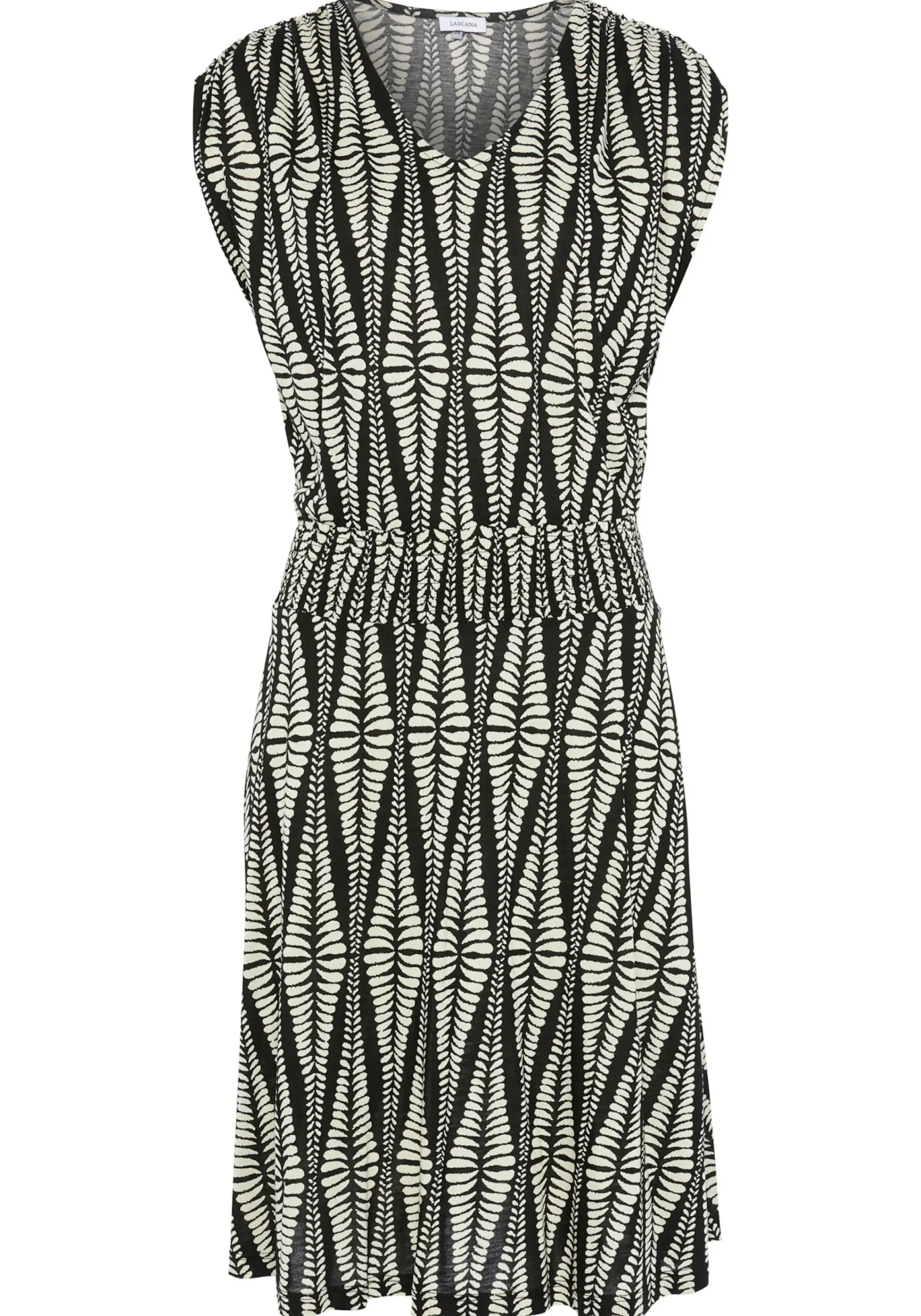 Strandkleider|LASCANA Jerseykleid schwarz-sandbedruckt