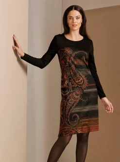 Kleider|CREATION L PREMIUM Jerseykleid schwarz-terra-bedruckt