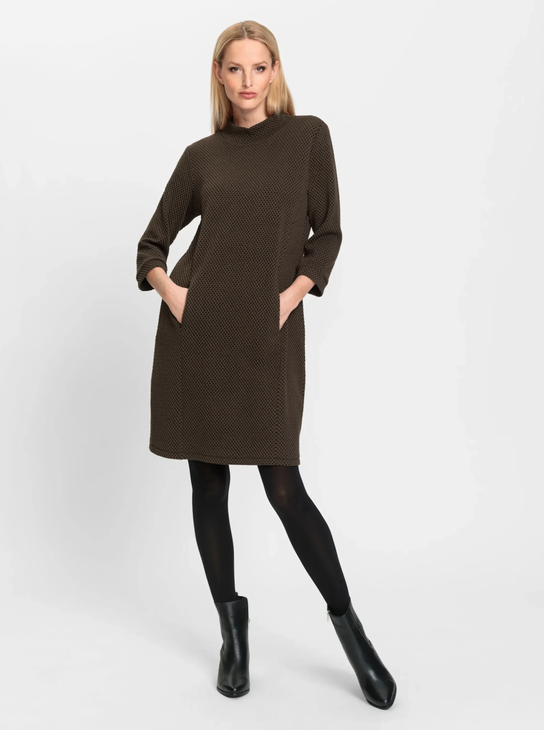 Kleider|heine Jersey-Kleid dunkeltaupe-schwarz-gemustert