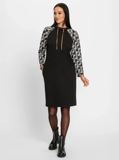 Kleider|heine Jersey-Kleid schwarz-camel-bedruckt