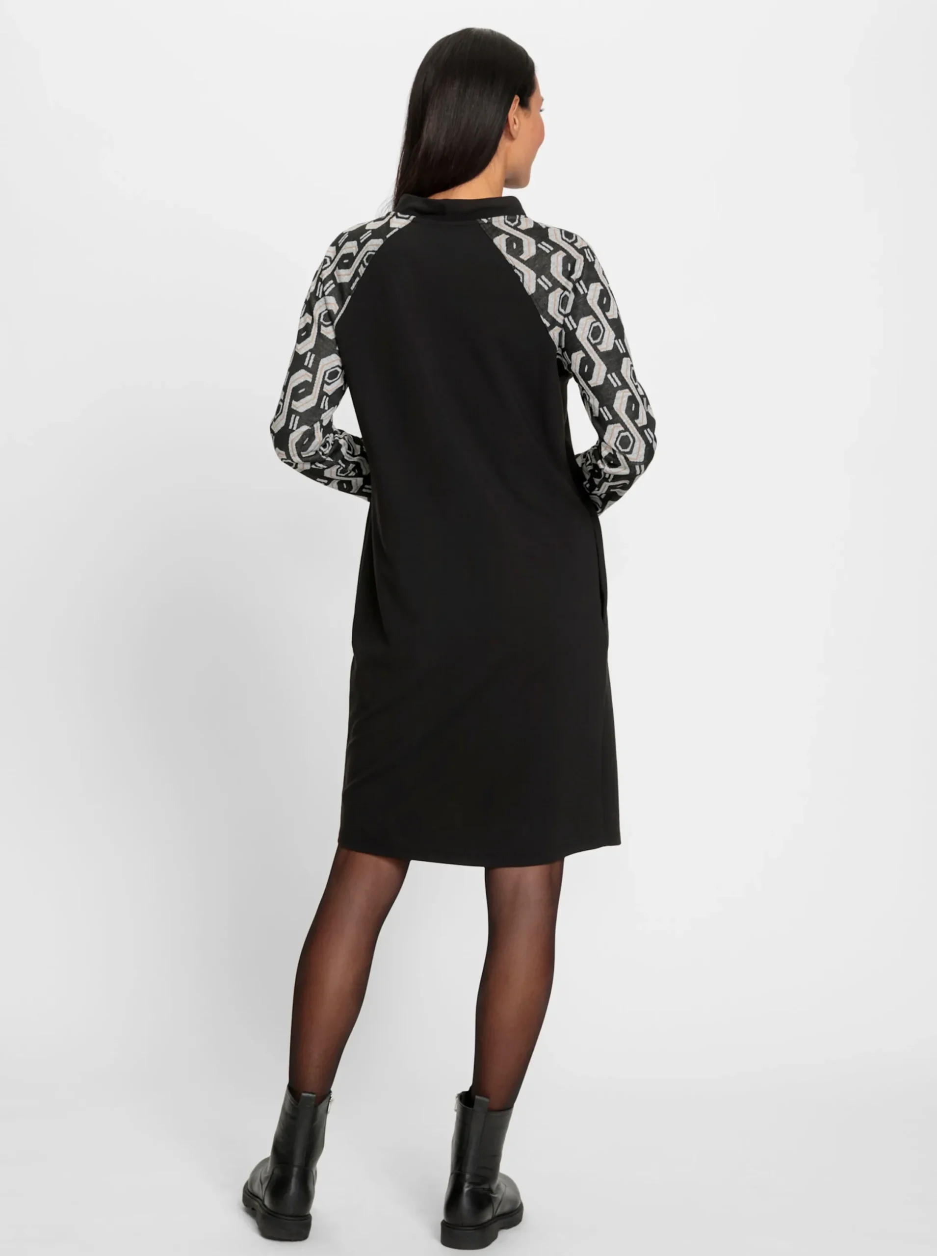 Kleider|heine Jersey-Kleid schwarz-camel-bedruckt