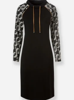 Kleider|heine Jersey-Kleid schwarz-camel-bedruckt