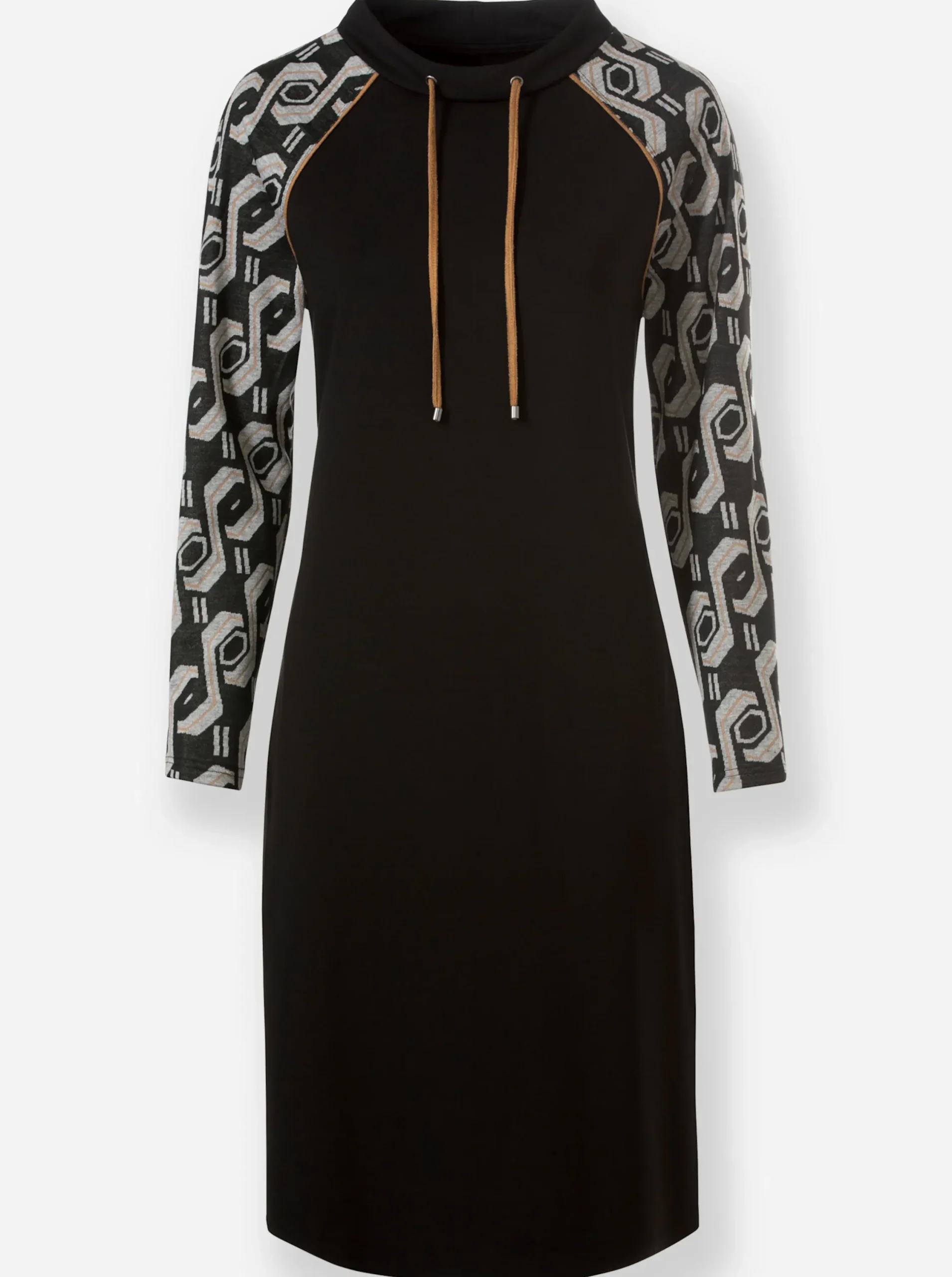 Kleider|heine Jersey-Kleid schwarz-camel-bedruckt