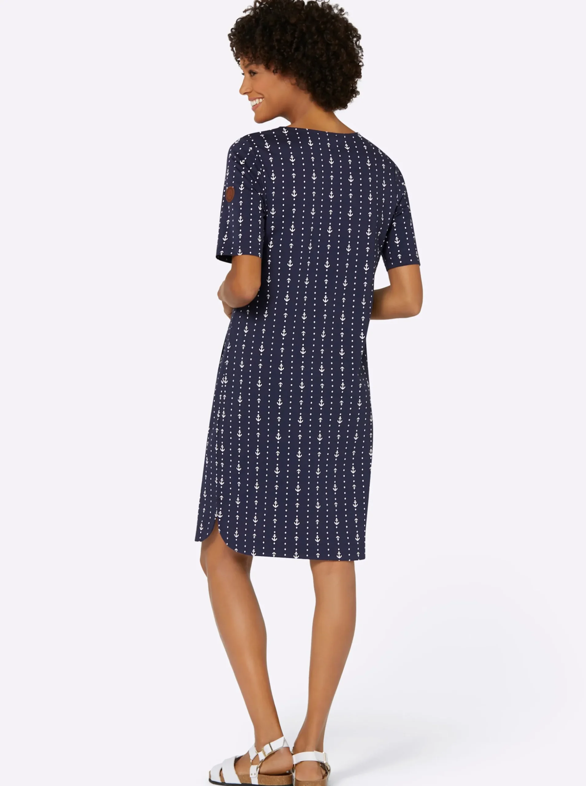 Kleider| Jerseykleid im maritimen Dessin marine-weiß-bedruckt