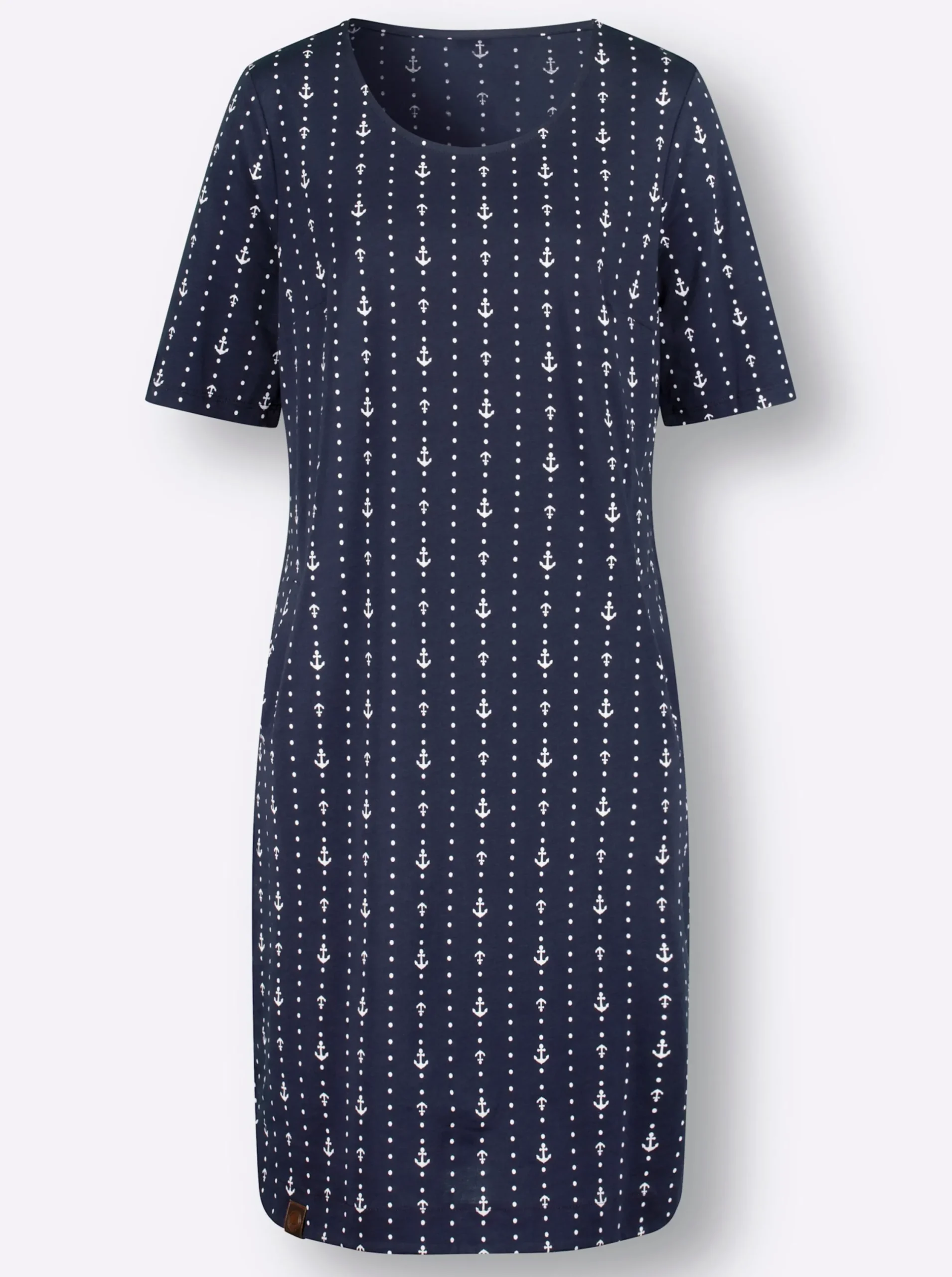 Kleider| Jerseykleid im maritimen Dessin marine-weiß-bedruckt