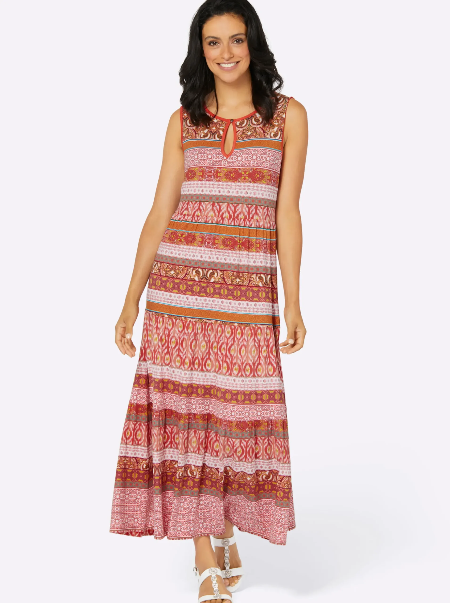 Kleider| Jerseykleid im Stufenschnitt papaya-terra-bedruckt
