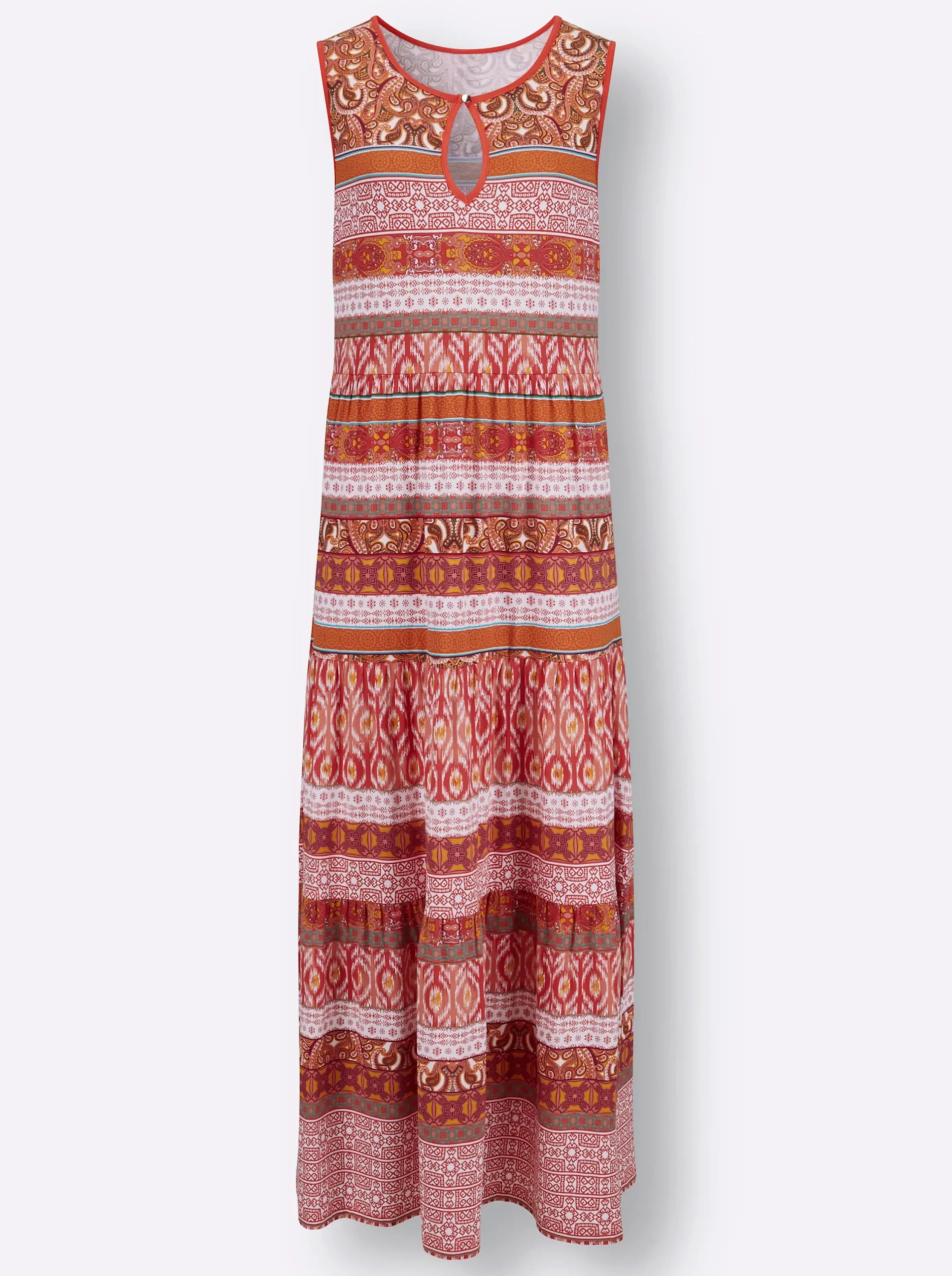 Kleider| Jerseykleid im Stufenschnitt papaya-terra-bedruckt