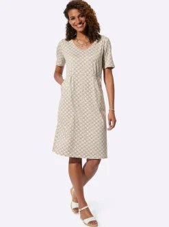 Kleider| Jerseykleid in Schlupfform, bedruckt sand-dunkeltaupe-bedruckt