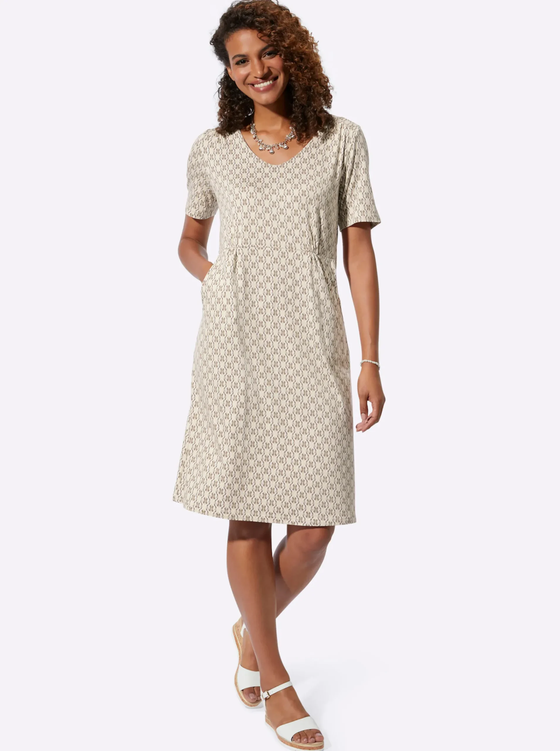 Kleider| Jerseykleid in Schlupfform, bedruckt sand-dunkeltaupe-bedruckt